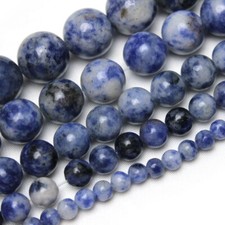 6/8/10/12mm Smooth Natural Blue Spot Stone Round Gems Loose Beads 15'' Strand