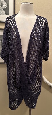 Soft Surroundings 3X Navy Blue Netted Twist Front Cotton Top Sweater