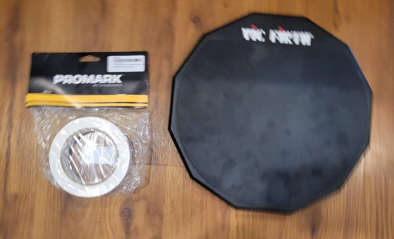 Vic Firth 12'' Double Sided Practice Pad Black/Gray with Promark stick