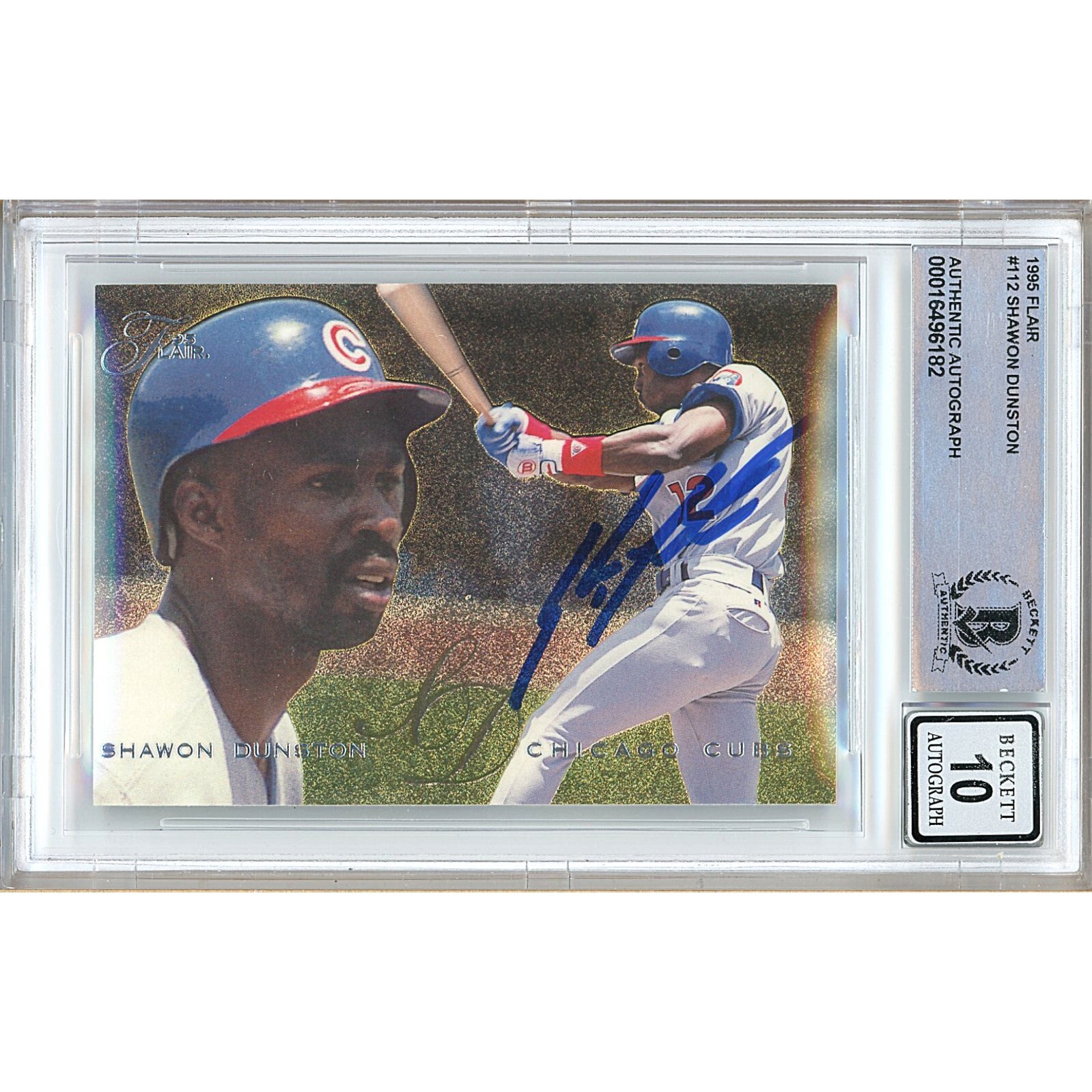 Shawon Dunston Chicago Cubs Autograph 1995 Flair #112 BAS Auth BGS Auto 10 Slab