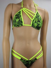 Exotic Dancewear G-Thong Triangle Top Marijuana Bikini Skimpy swimwear clubwear