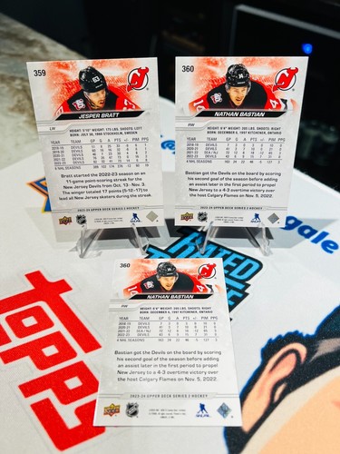 2023-24 UD Series 2 NHL #359 Jesper Bratt New Jersey Devils #360 Nathan Bastian - Picture 2 of 2