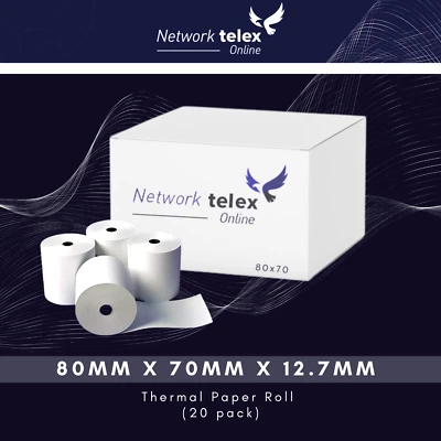 NETWORK TELEX THERMAL TILL ROLL80mm x 70mm BOX OF 40 ROLLS. UK MADE. UK SELLER. FREE DELIVERY