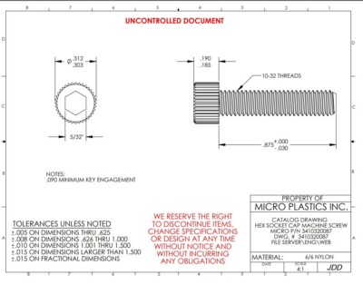 x40 10-32 X 7/8'' Nylon Socket Head Cap Screw Allen BOLT Hex ESSENTRA 3410320087
