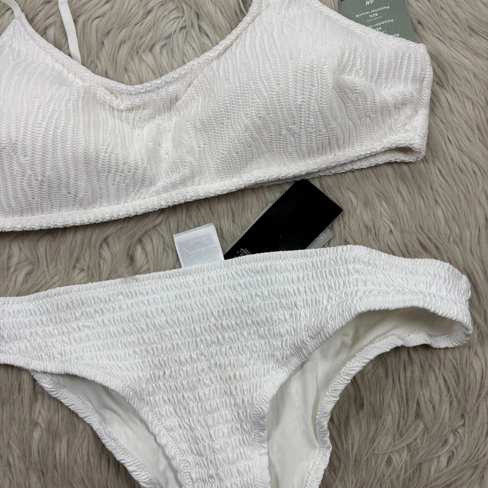 NWT H&M Women's Ruched White Bikini Swimsuit Top: US 16 Bottom: US 14 - Image 2 of 4