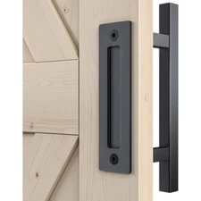 SMARTSTANDARD Heavy Duty 12" Pull and Flush Barn Door Handle Set, Black