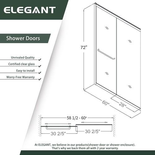 ELEGANT Semi-Frameless Double Sliding Shower Door Enclosure Cubicle Walk In - Picture 12 of 29