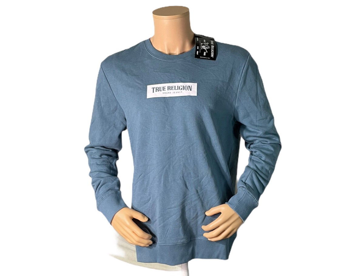 NWT$99 Men True Religion Blue crew neck sweater Large (105184)