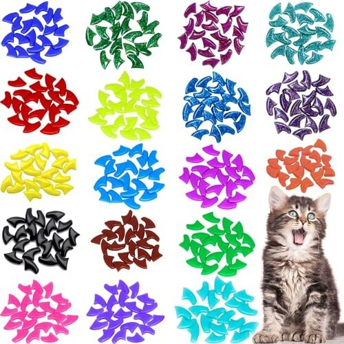 100/120 P Cat Nail Caps | Cat Nail Covers | Cat Claw Caps with Adhesives and App