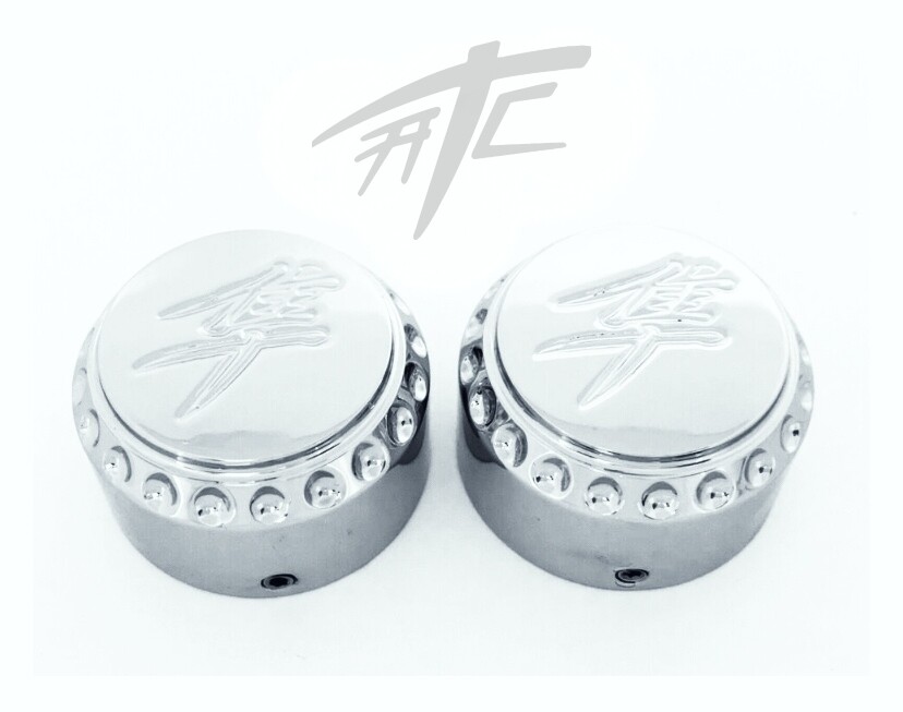 HAYABUSA CHROME KANJI DIAMOND CUT FORK CAPS FOR 2018 SUZUKI HAYABUSA