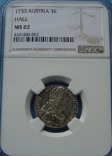 Österreich Silbermünze 1733 3 Kreuzer Hall NGC MS62!! Seltenheit!!
