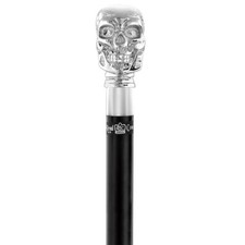 Silver-Plated Chrome Skull Handle Walking Stick With Black Beechwood Shaft
