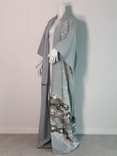 Kimono Robe / Classy and Gorgeous Japanese Handmade Gray Silk Kimono 0615250111