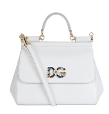 Dolce & Gabbana White Sicily Bag Satchel Top Handle Millennials Crystal Dg Logo