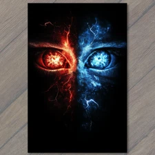 Art Print  Fire Ice Dual Energy Eyes Lightning Contrast Power Electric Storm