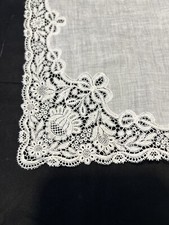 Amazing Very Fine Lace Edge Wedding Floral/Bows Hankie Handkerchief White