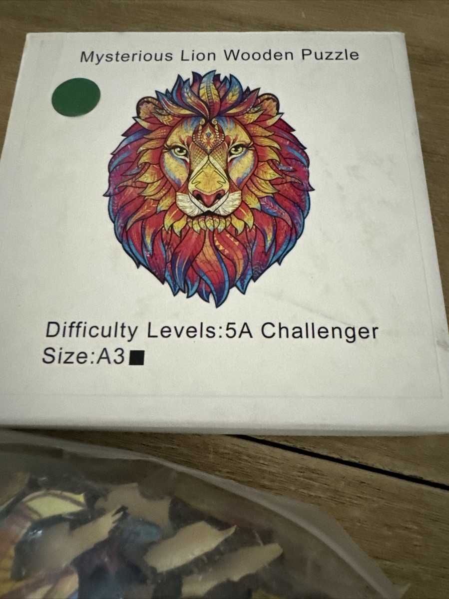 Mysterious Lion WOODEN PUZZLE w/animal shaped pcs irregular edges