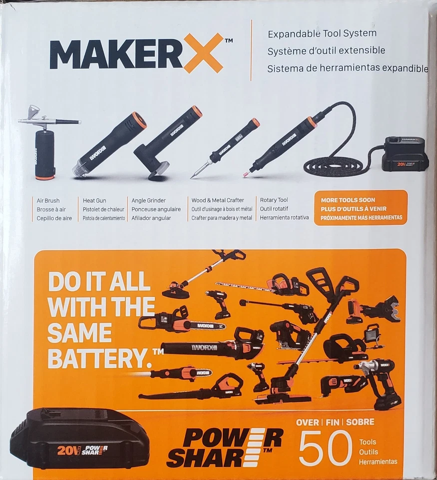 WORX WX991L 20V (3) PC MAKERX Combo: Rotary + Angle Grinder + Wood/Metal Tool-OB - Image 3 of 4