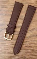 19mm VINTAGE APOLLO GENUINE CALF LEATHER BROWN WATCH STRAP, GOLD BUCKLE, NOS