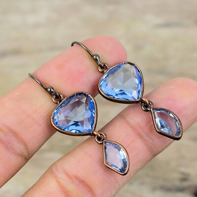Tanzanite Quartz Copper Gift For Mum Electroformed Drop/Dangle Earrings 2.01''