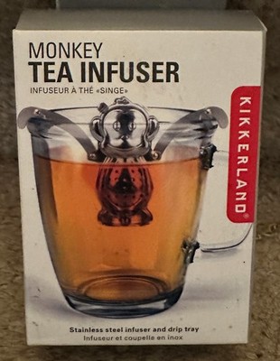 Kikkerland Stainless Steel Monkey Tea Infuser and Drip Tray NIB