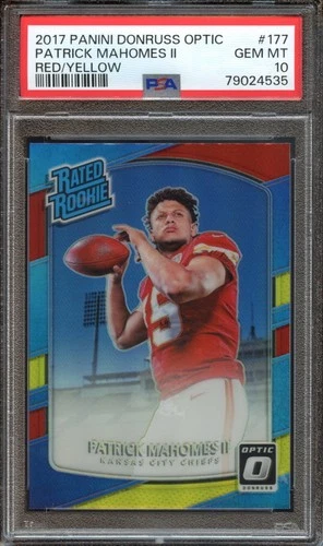2017 Donruss Optic Patrick Mahomes II - Red/Yellow Prizm RC - PSA 10 GEM MT