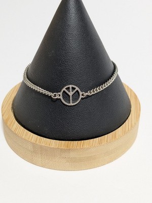 Silver Tone Fashion Stationed Peace Sign Bracelet Size 7. 1'' Extender. BOHO.