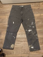 Carhartt Gray Work Pants Reinforced Knees Utility Pockets Paint Stains