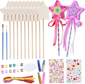 12 Stück Zauberstab Kinder Holz Bastelset, Fee Prinzessin Zauberstab mit DIY-Wer