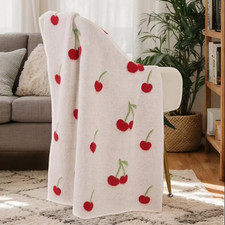 Cherry Pattern Printed Throw Blanket Cute Cozy Home Accent