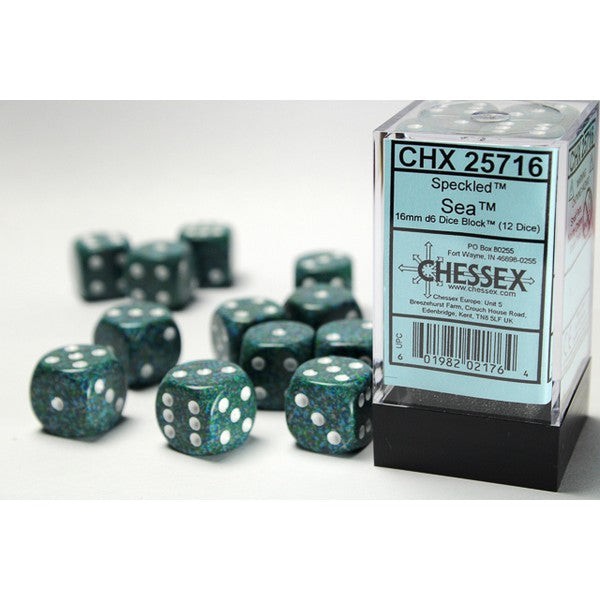 16mm d6 Dice with Pips: Set of 12 - Speckled SeaAnother great item from Rarewaves USA | Free delivery!