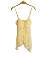 Babydoll Lace Sheer Top XS Hanky Handkerchief Hem Fairy Hippy Boho Yellow