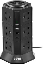Tower Extension Lead, BEVA Multi Plug Socket 12 Way Outlet Surge Protector Powe