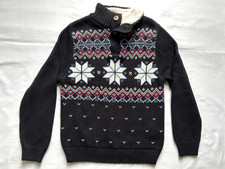 Chaps Sweater Boys Mock Neck Fair Isle Sherpa Collar Black Size S /P 8 Pre-owned