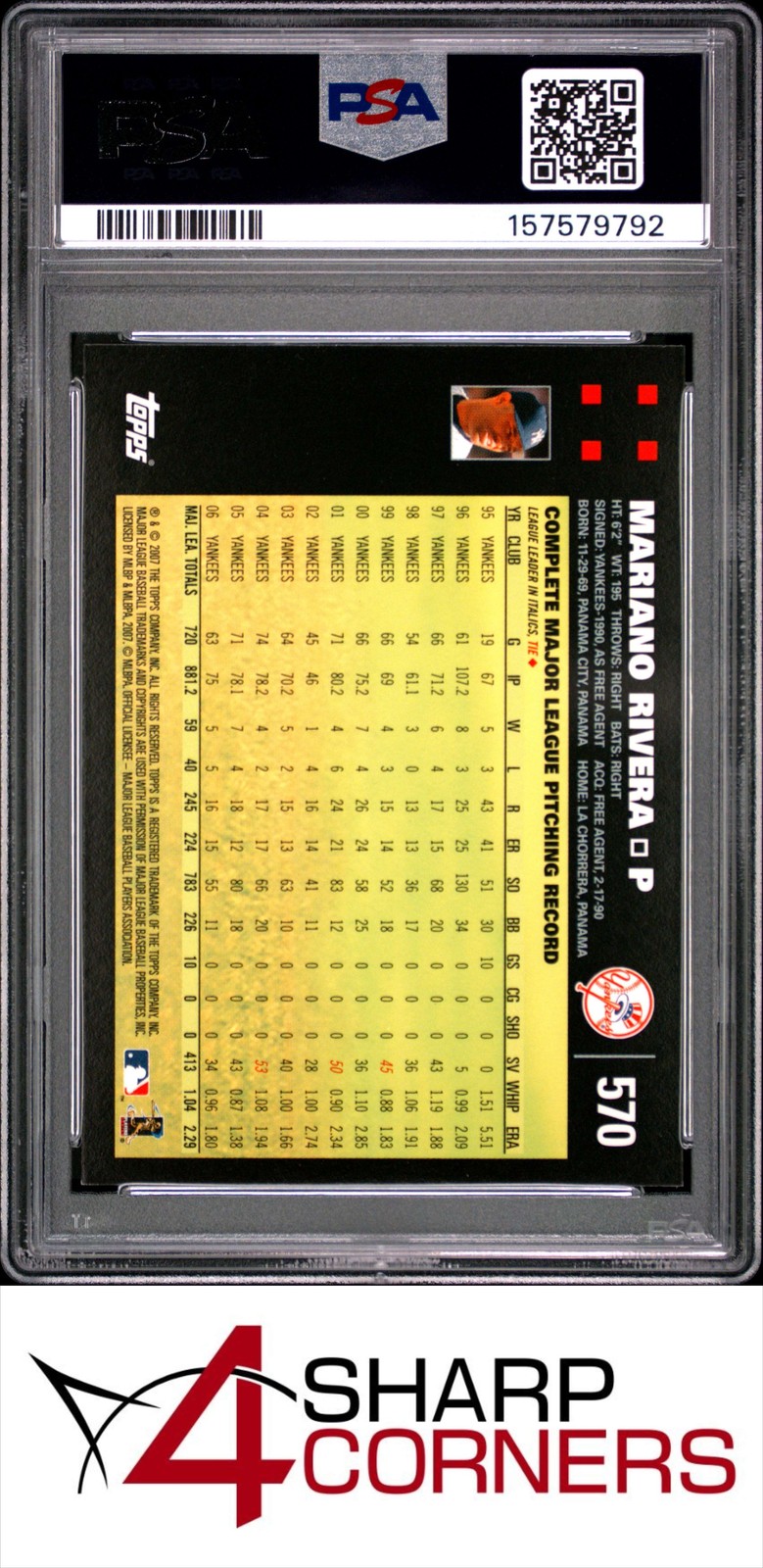 2007 TOPPS #570 MARIANO RIVERA YANKEES HOF PSA 9 view 2