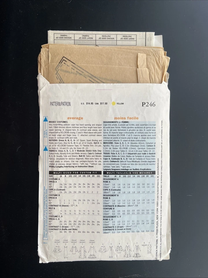 Butterick Misses Costume Dress Cape Elvira Size 6-8-10 Uncut Sewing Pattern P246 - Image 2 of 2