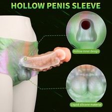 Fantasy Penis Sheath Pants Cock Sleeve Hollow Strap On Silicone Dildo Sex Toys