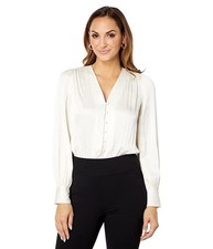 BCBGMAXAZRIA Women's Long Sleeve Bodysuit With Plunging V Neck Size M A3504