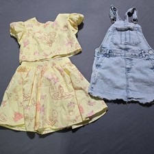 Disney Princess Yellow Graphic Top  Denim Overall Dress Set Girls 6 LOT of 2