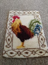 Vtg 70's Latch Hook Rug Complete Finished Rooster, farmhouse  hanging 