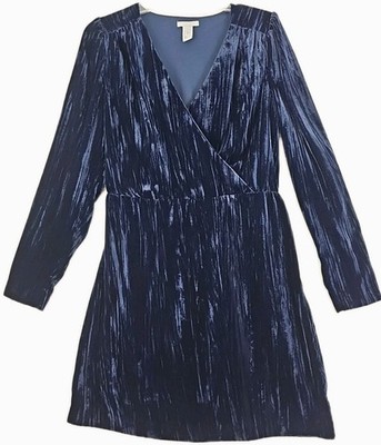h&m blue velvet dress H&M~Woman Sz. 10~Navy Unlined Long Sleeve V Neck Fairy Grunge A Line Black Sparkly