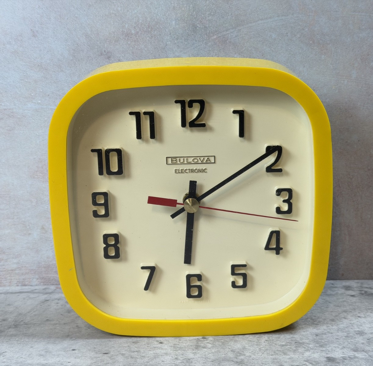 Vintage 60s Bulova Wall Clock Yellow Retro Mod Plastic Analo