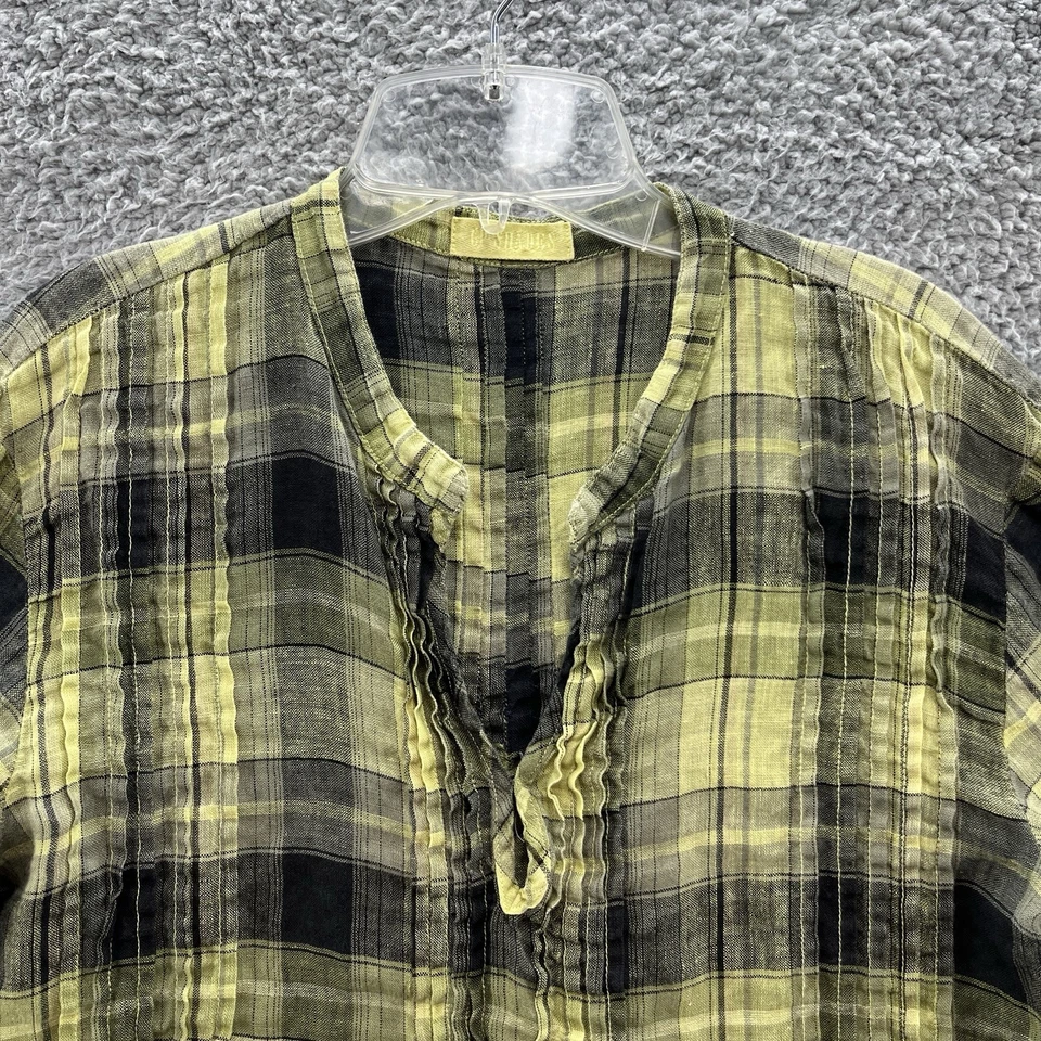 Vestido CP Tonos Grande Amarillo Cuadros Lino Relajado Boho Campesino Bebé Muñeca Mini Foto 2 de 4