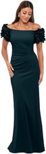 Xscape Women's Off The Shoulder Ruffle Scuba Crepe Long Dress Green Sz 4