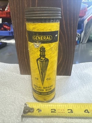 Vintage GENERAL Hardware No. 800 Brass Plumb Bob Oz 12 Ounce Original Container
