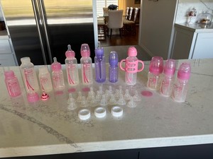 Dr. Brown Pink & Purple Baby Bottles Mixed Lot x 12 & Extra Nipples