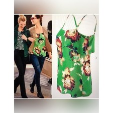 CAbi Green Floral Ruffle Camisole