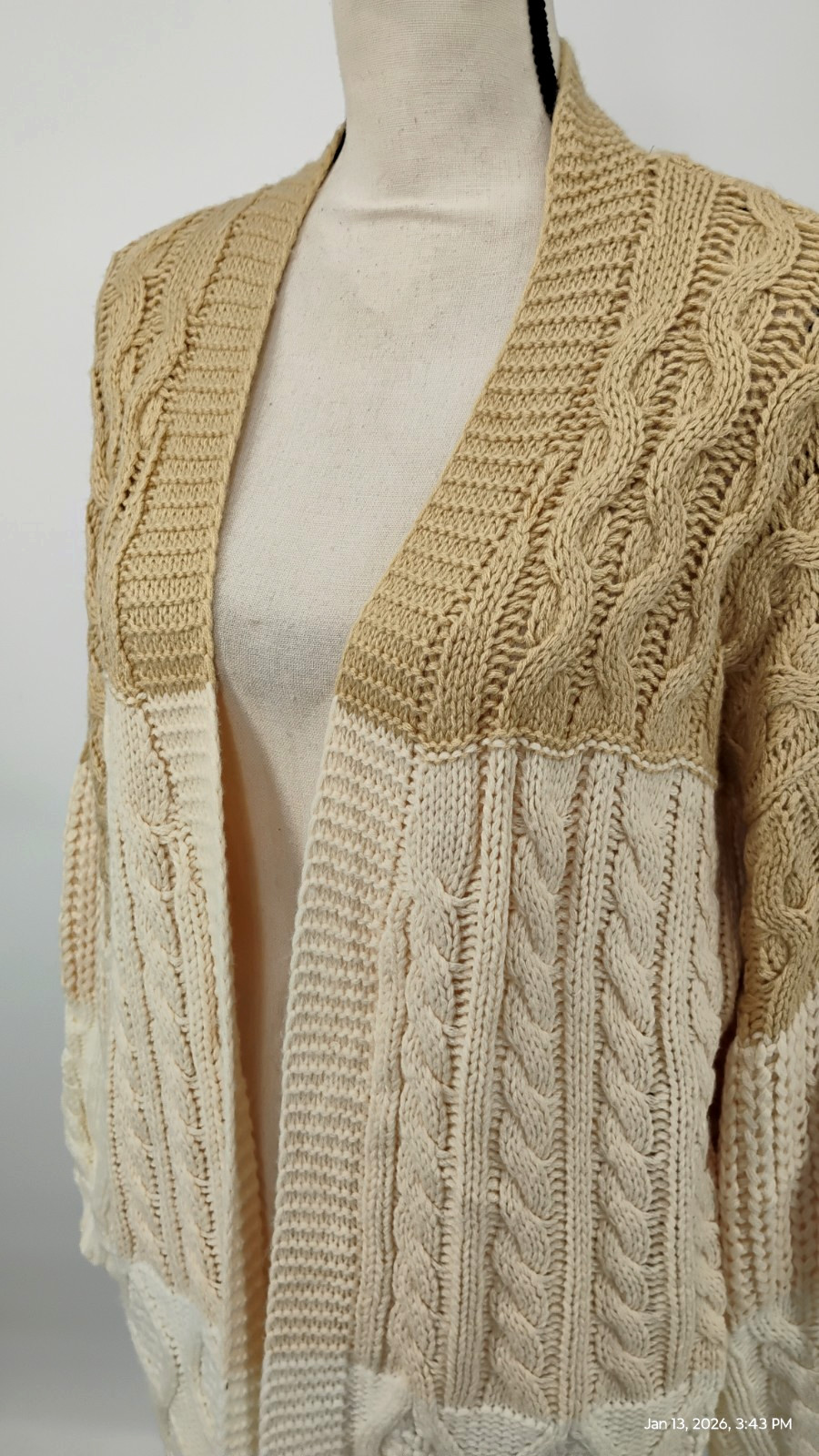 Umgee Patchwork Knitted Open Front Colorblock Car… - image 15