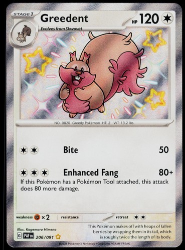 Greedent 206/091 Paldean Fates - Holo Pokemon - NM/M