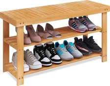 3 Tier Bamboo Shoe Rack Shoe Storage Shelf Shoe Bench for Entryway Hallway,New
